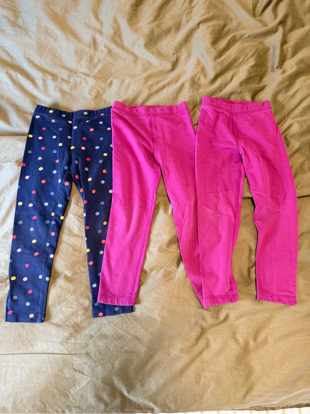 Primary Pink and Navy Polka Dot Cotton Leggings Set of 3 - Size 5